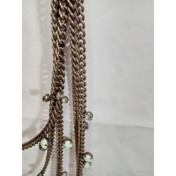 Vintage Chico's Five Strand Brass Link and Rhinestone Necklace - Picture 8 of 11